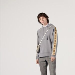 Authentic Gucci Gray Hoodie & Pant Set  with Gold Detail